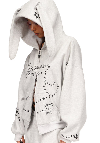 Malfunction Bunny Zip Hoodie Grey Marl Detachable Ears – NAMED