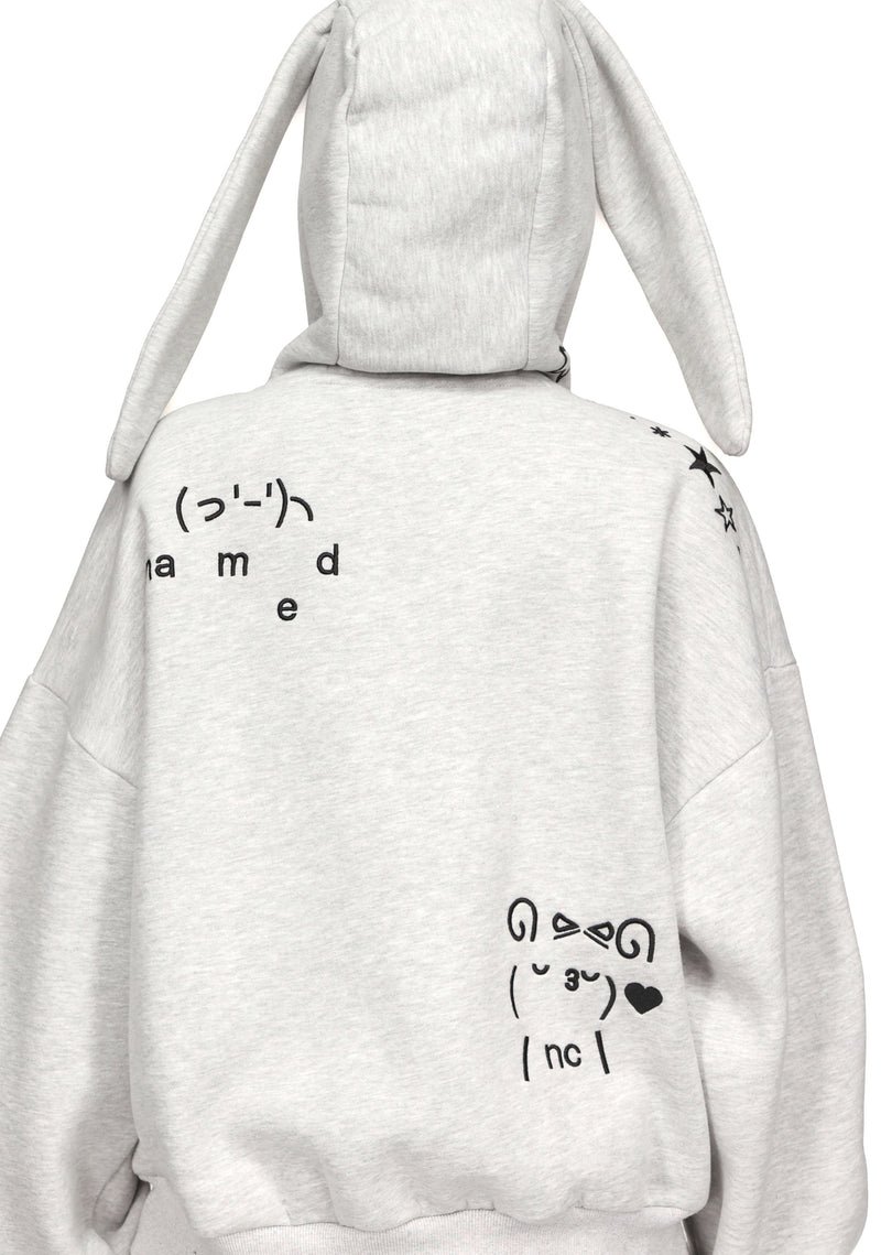 MALFUNCTION BUNNY ZIP HOODIE GREY MARL (DETACHABLE EARS)