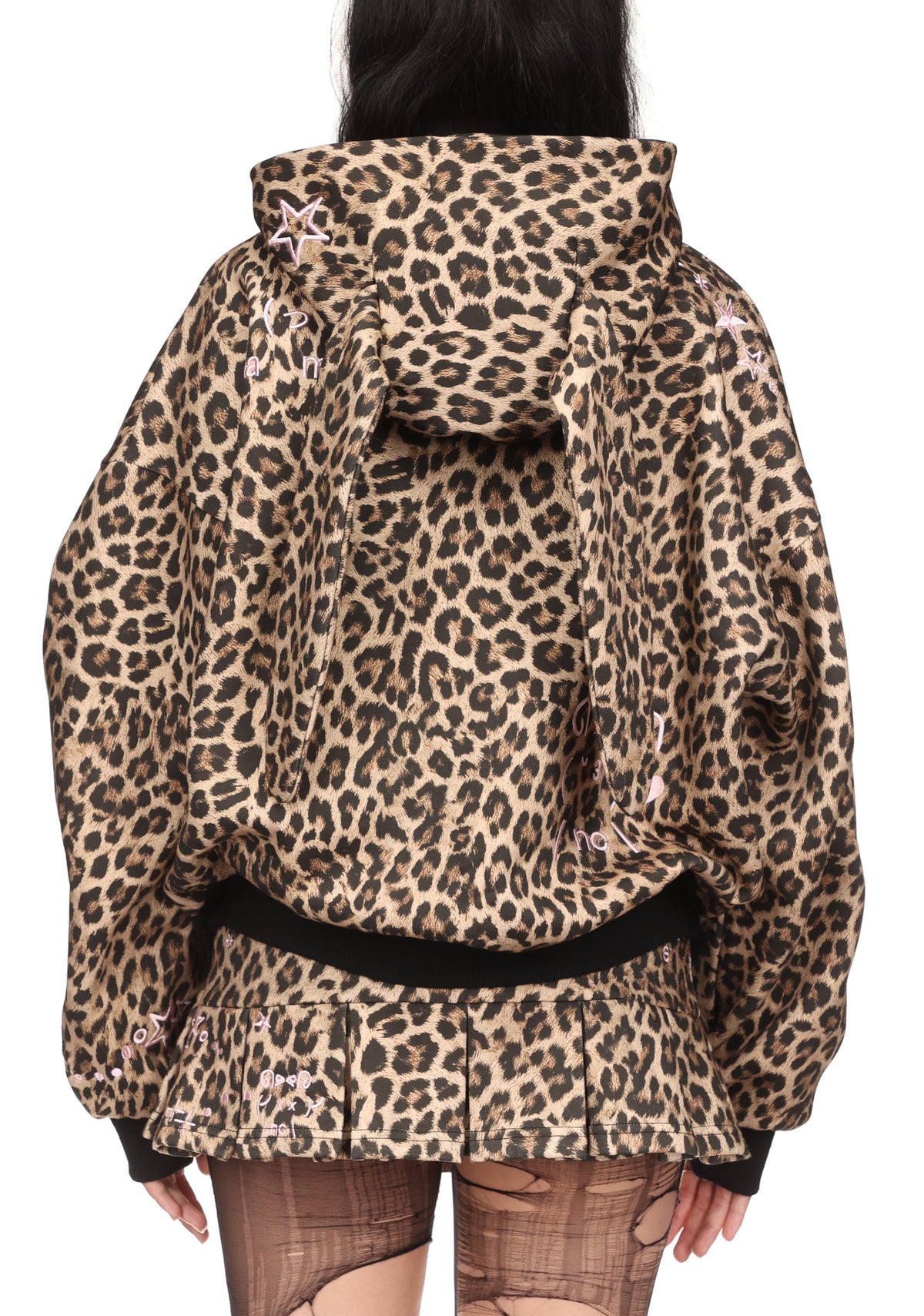 MALFUNCTION EMBROIDERED ZIP HOODIE LEOPARD PRINT (DETACHABLE EARS)
