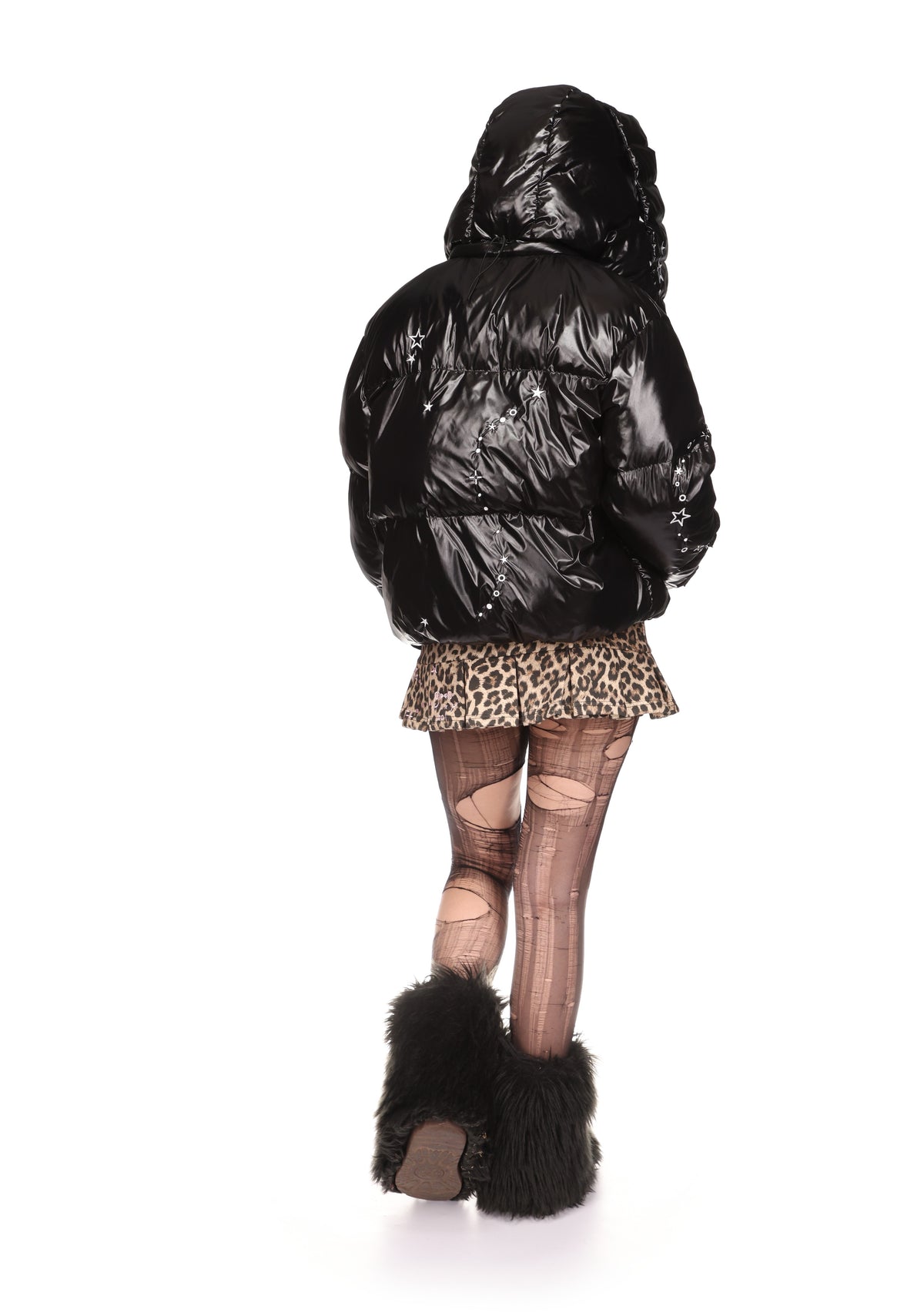 MALFUNCTION EMBROIDERED ZIP PUFFER JACKET BLACK (DETACHABLE EARS)