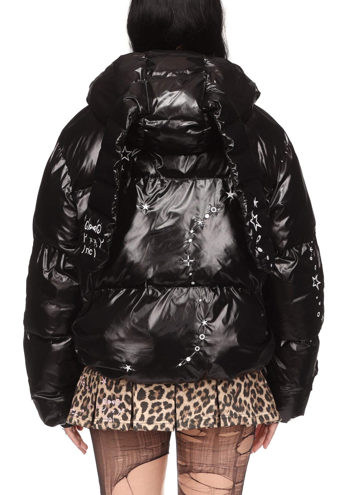 MALFUNCTION EMBROIDERED ZIP PUFFER JACKET BLACK (DETACHABLE EARS)