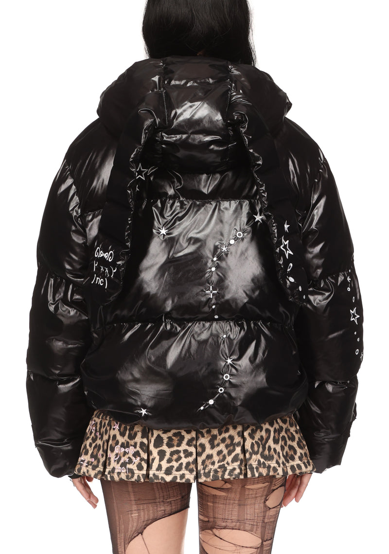 MALFUNCTION EMBROIDERED ZIP PUFFER JACKET BLACK (DETACHABLE EARS)