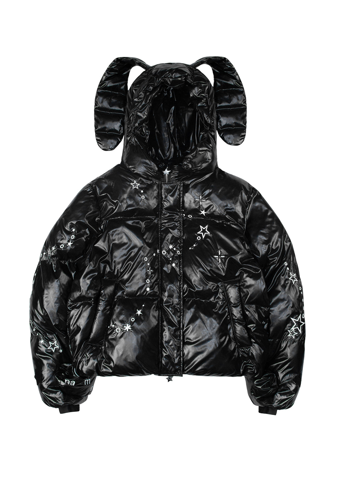MALFUNCTION EMBROIDERED ZIP PUFFER JACKET BLACK (DETACHABLE EARS)