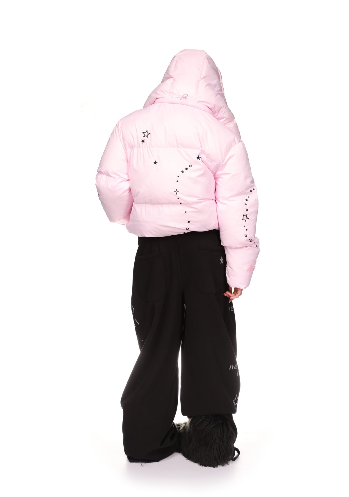 MALFUNCTION EMBROIDERED ZIP PUFFER JACKET PINK (DETACHABLE EARS)