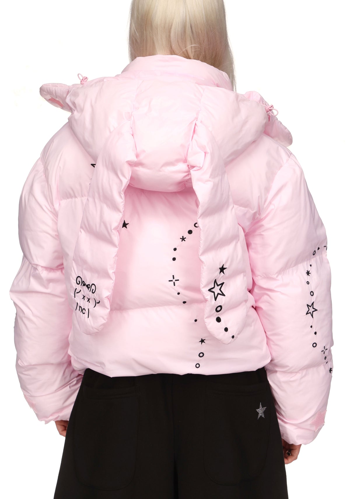 MALFUNCTION EMBROIDERED ZIP PUFFER JACKET PINK (DETACHABLE EARS)