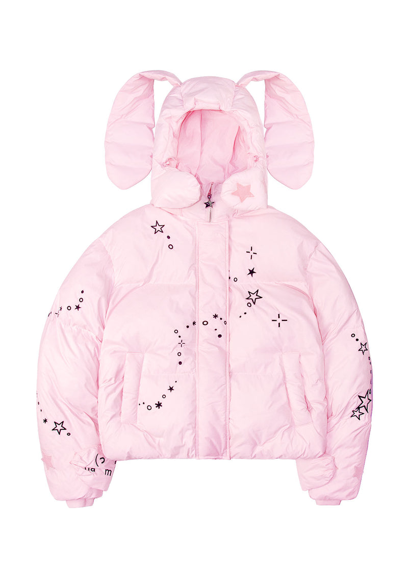 MALFUNCTION EMBROIDERED ZIP PUFFER JACKET PINK (DETACHABLE EARS)