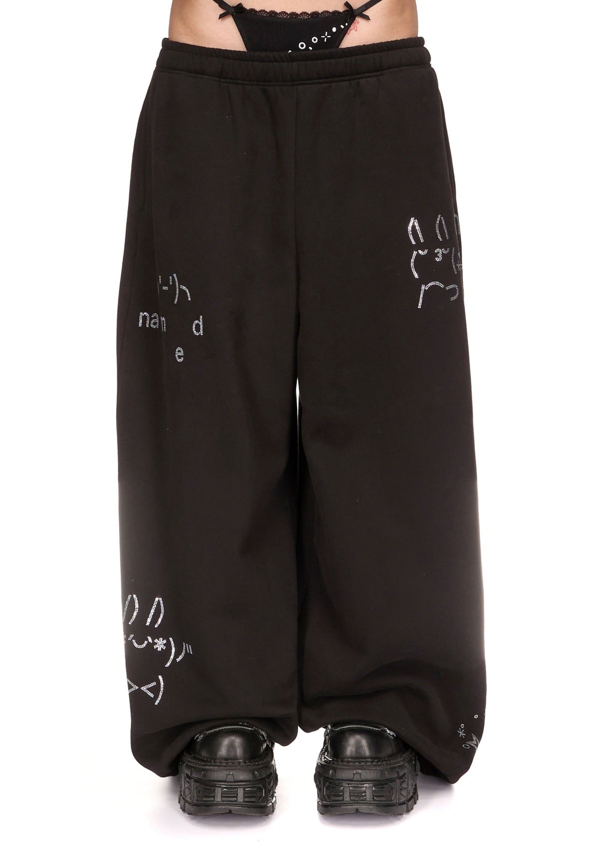 MALFUNCTION RHINESTONE OVERSIZED SWEATPANTS BLACK