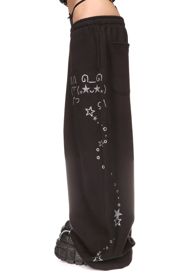 MALFUNCTION RHINESTONE OVERSIZED SWEATPANTS BLACK