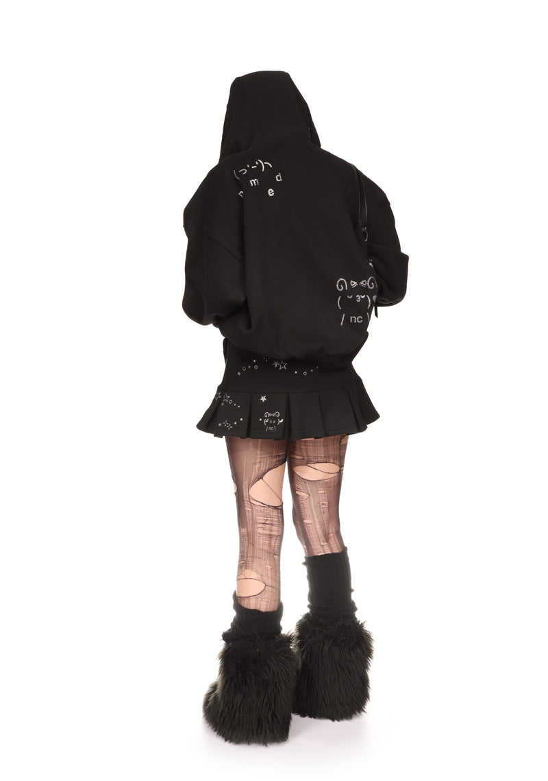 MALFUNCTION RHINESTONE PLEATED MINI SKIRT BLACK