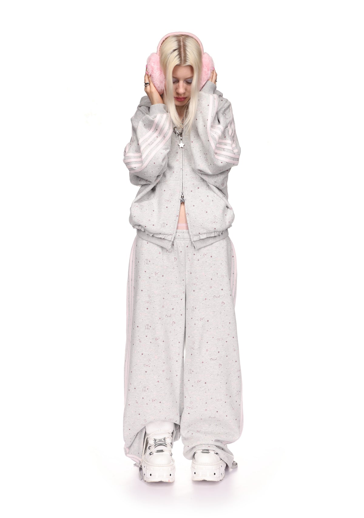 MALFUNCTION SPORTY APPLIQUÉ OVERSIZED SWEATPANTS GREY MARL