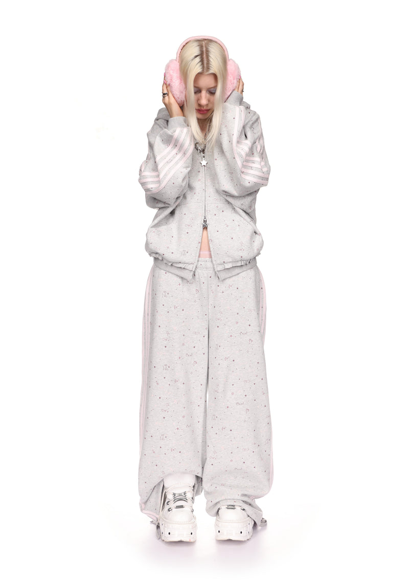 MALFUNCTION SPORTY APPLIQUÉ OVERSIZED SWEATPANTS GREY MARL
