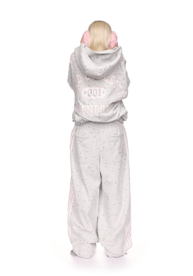 MALFUNCTION SPORTY APPLIQUÉ OVERSIZED SWEATPANTS GREY MARL