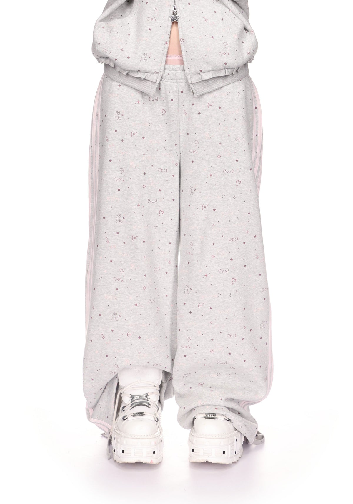 MALFUNCTION SPORTY APPLIQUÉ OVERSIZED SWEATPANTS GREY MARL