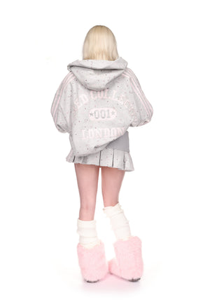MALFUNCTION SPORTY APPLIQUÉ PLEATED GREY MARL MINI SKIRT