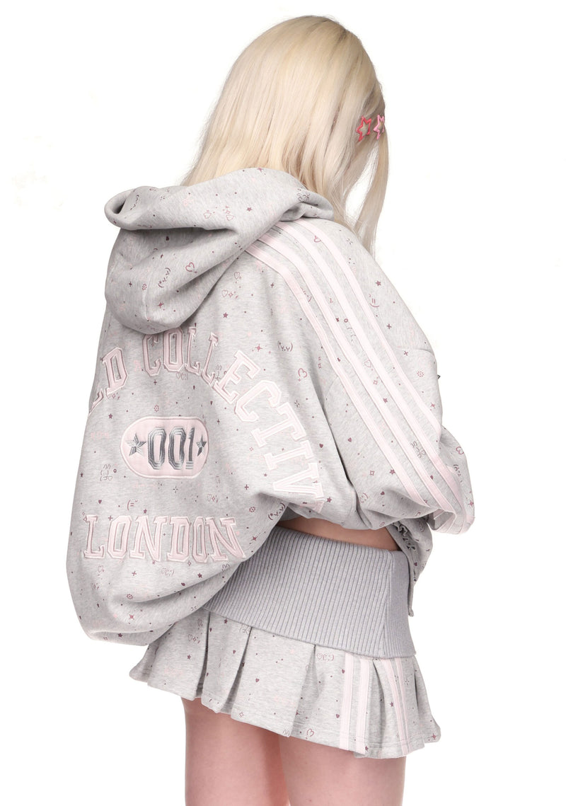MALFUNCTION SPORTY APPLIQUÉ PLEATED GREY MARL MINI SKIRT