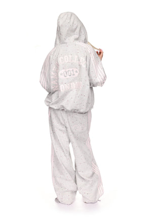 MALFUNCTION SPORTY APPLIQUÉ ZIP HOODIE GREY MARL