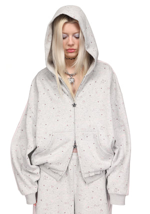 MALFUNCTION SPORTY APPLIQUÉ ZIP HOODIE GREY MARL