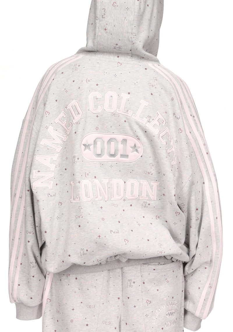 MALFUNCTION SPORTY APPLIQUÉ ZIP HOODIE GREY MARL
