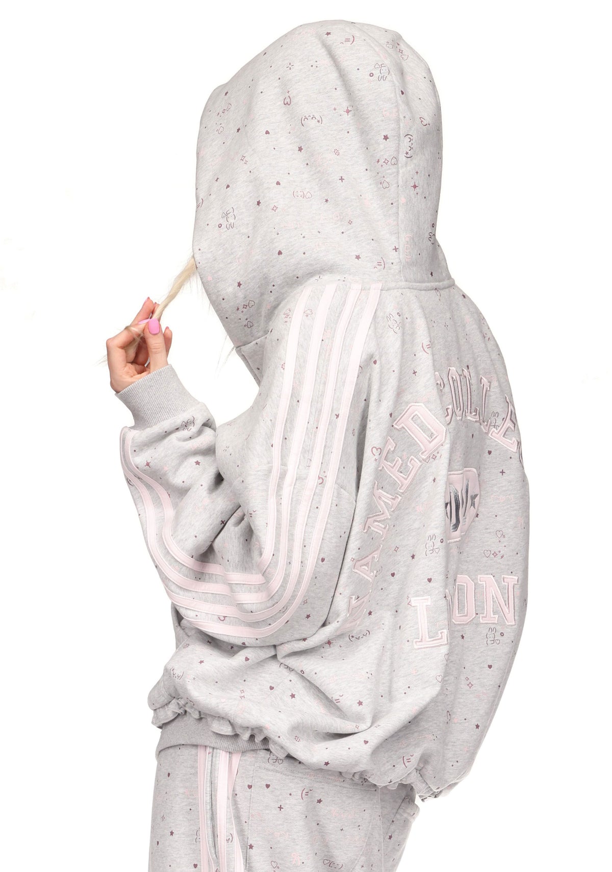 MALFUNCTION SPORTY APPLIQUÉ ZIP HOODIE GREY MARL