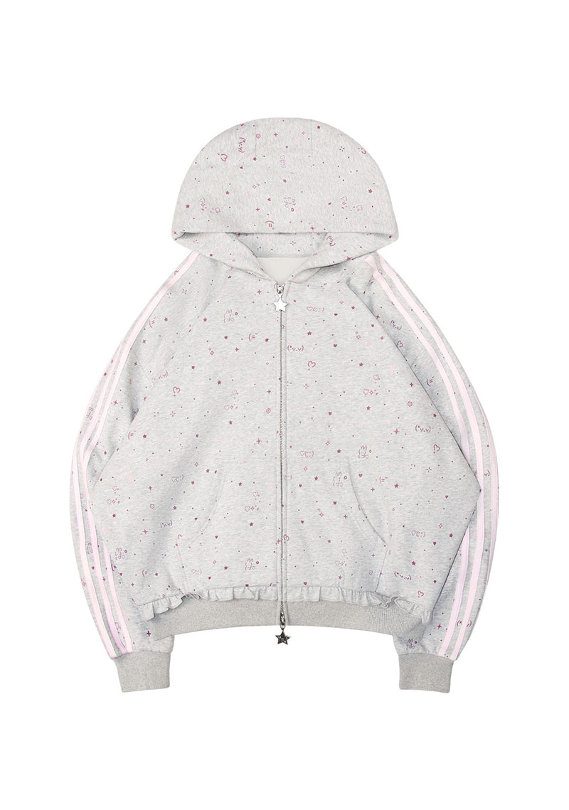 MALFUNCTION SPORTY APPLIQUÉ ZIP HOODIE GREY MARL