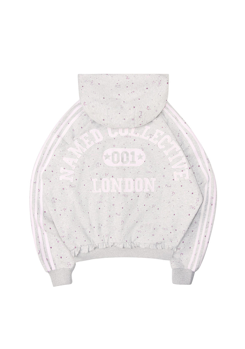 MALFUNCTION SPORTY APPLIQUÉ ZIP HOODIE GREY MARL