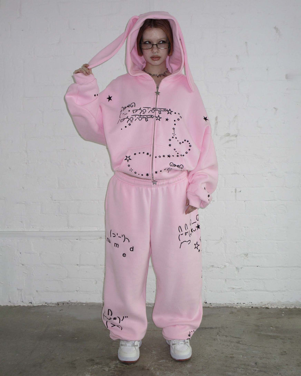 MALFUNCTION BUNNY ZIP HOODIE BABY PINK (DETACHABLE EARS)