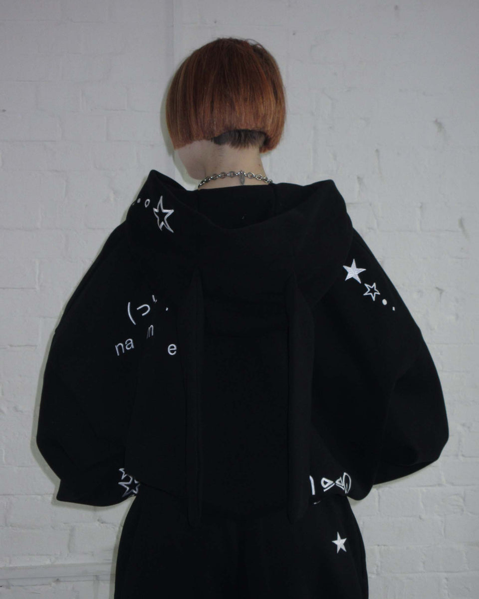 MALFUNCTION BUNNY ZIP HOODIE BLACK (DETACHABLE EARS)