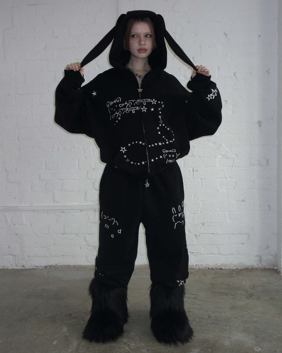 MALFUNCTION BUNNY ZIP HOODIE BLACK (DETACHABLE EARS)