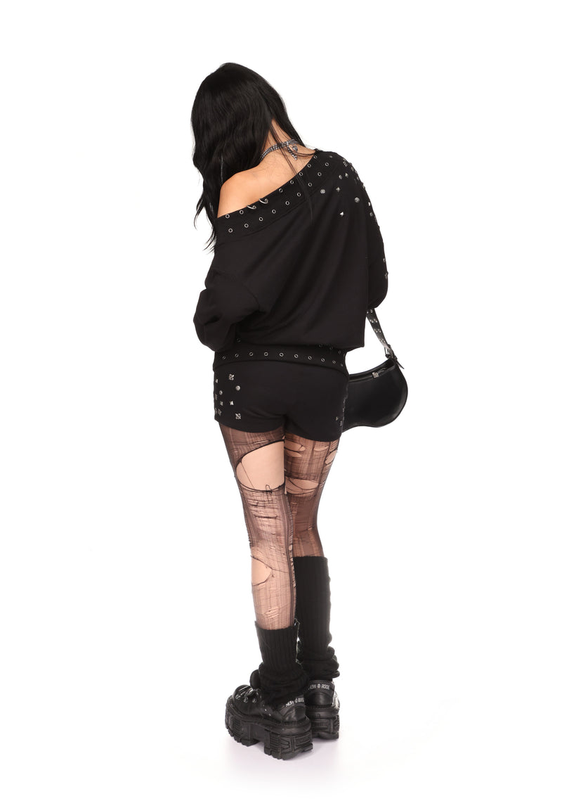 MIDNIGHT STUDDED MICRO HOTPANT SHORTS BLACK