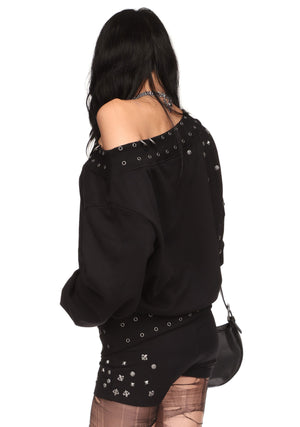 MIDNIGHT STUDDED MICRO HOTPANT SHORTS BLACK