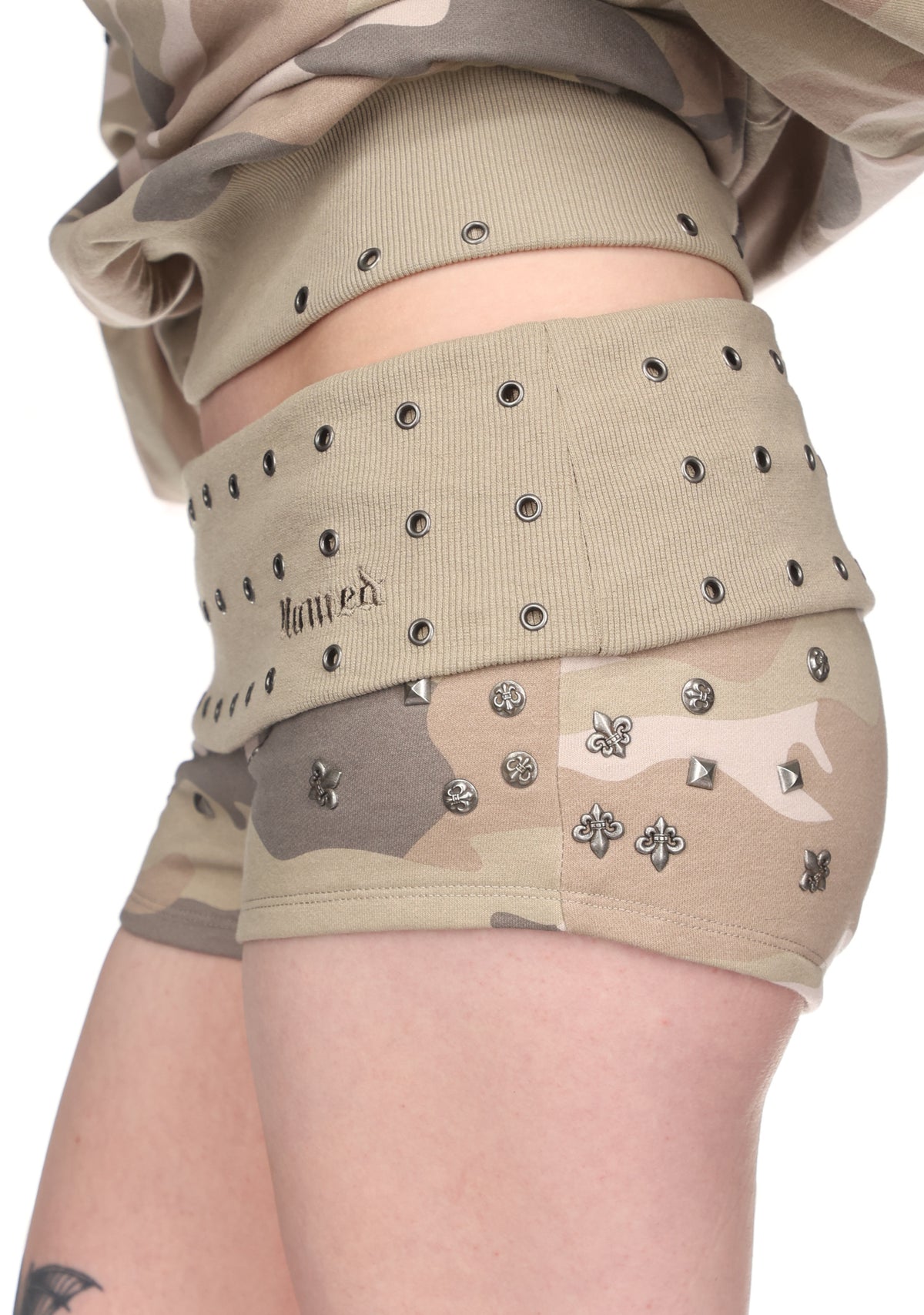 MIDNIGHT STUDDED MICRO HOTPANT SHORTS CAMO