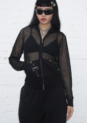 MIDNIGHT MESH KNIT HOODIE BLACK