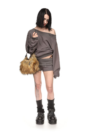 MIDNIGHT STUDDED MICRO HOTPANT SHORTS CHARCOAL
