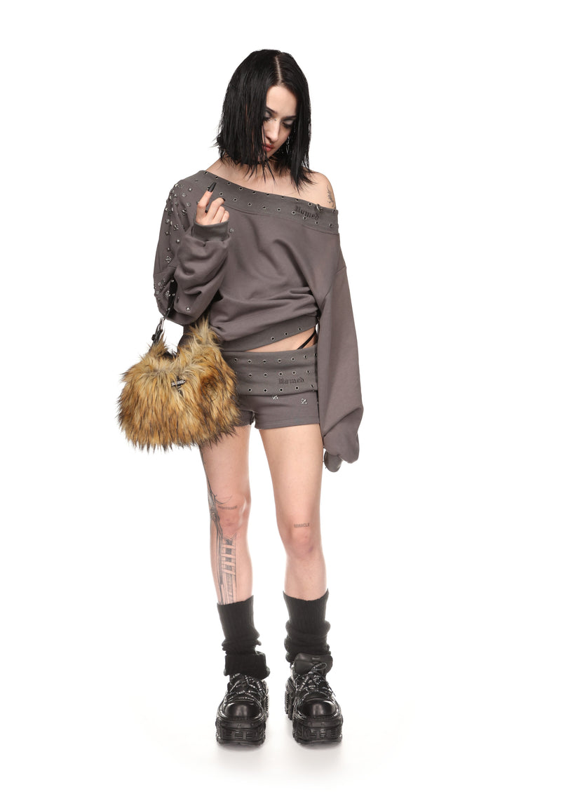 MIDNIGHT STUDDED MICRO HOTPANT SHORTS CHARCOAL