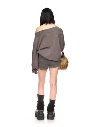 MIDNIGHT STUDDED MICRO HOTPANT SHORTS CHARCOAL