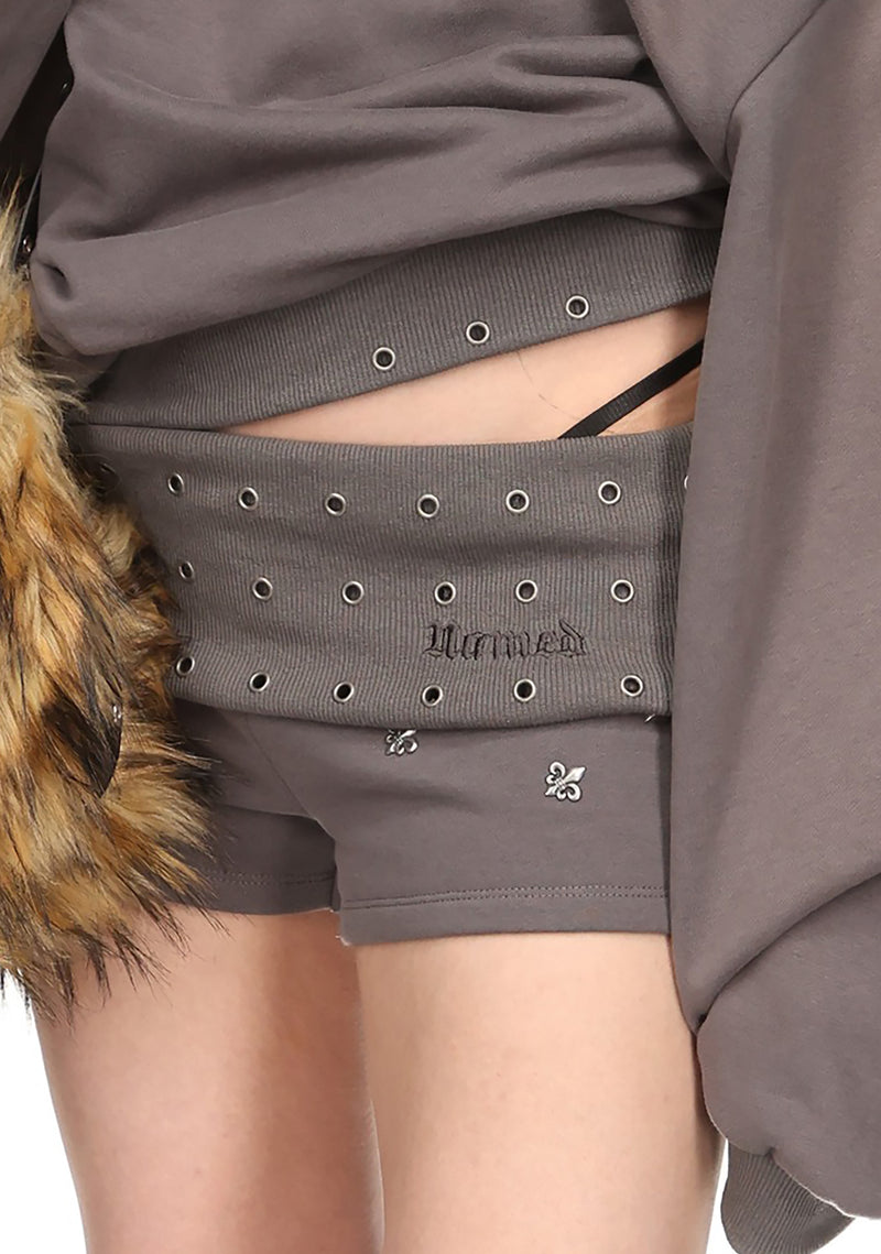 MIDNIGHT STUDDED MICRO HOTPANT SHORTS CHARCOAL