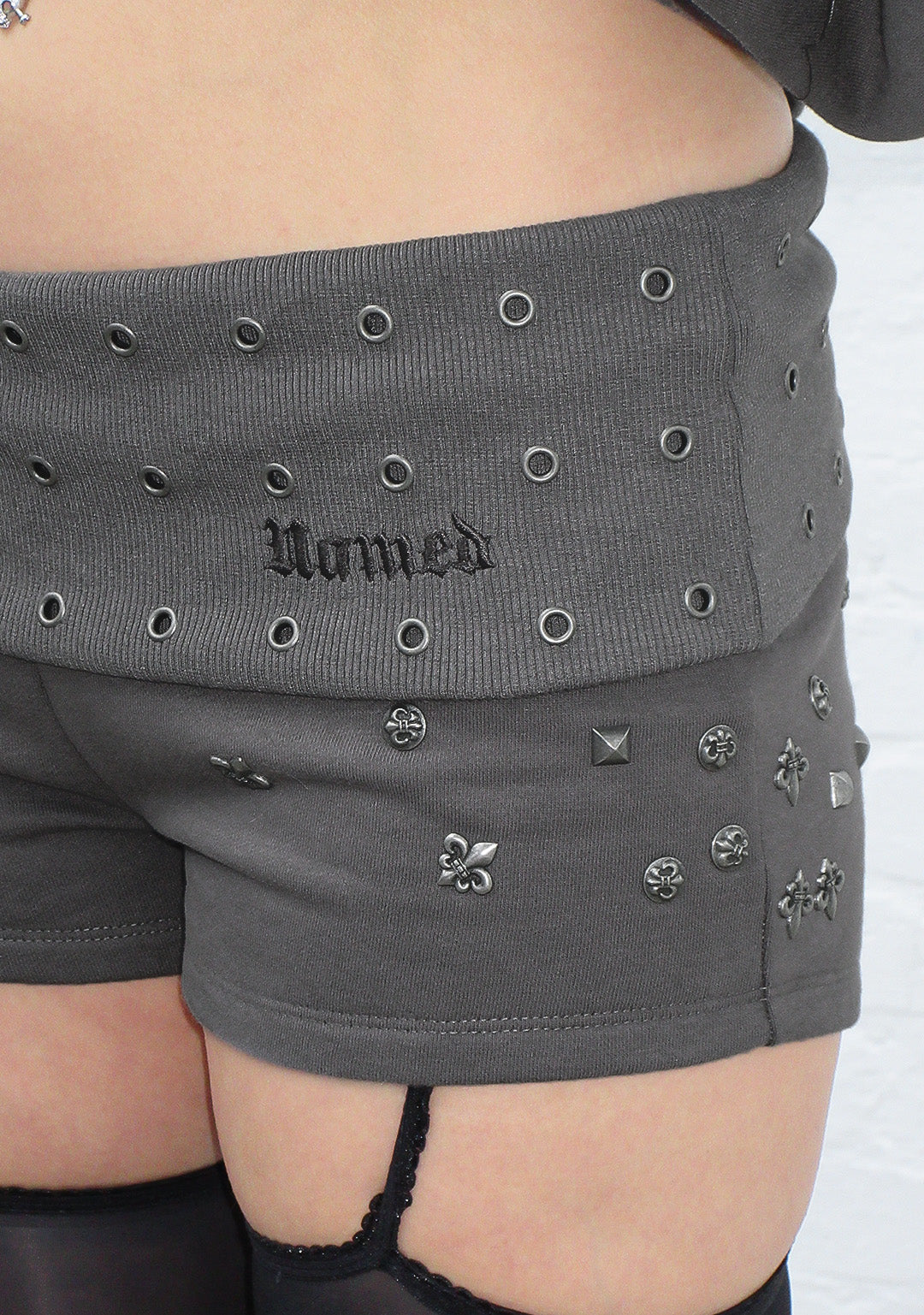MIDNIGHT STUDDED MICRO HOTPANT SHORTS CHARCOAL