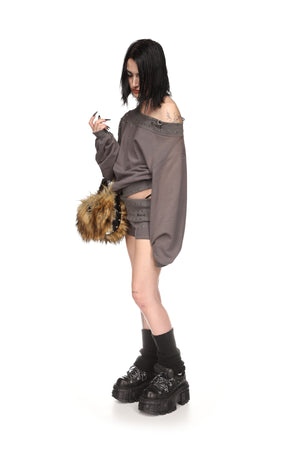 MIDNIGHT STUDDED OFF THE SHOULDER SWEATER CHARCOAL