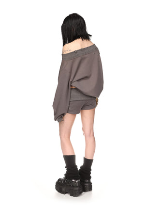 MIDNIGHT STUDDED OFF THE SHOULDER SWEATER CHARCOAL