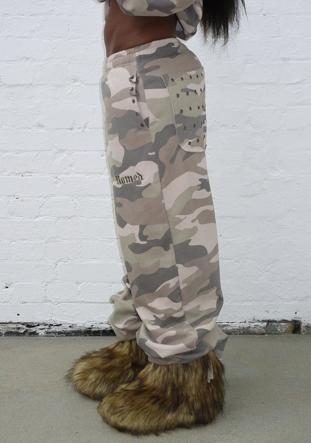 MIDNIGHT EYELET OVERSIZED SWEATPANTS CAMO