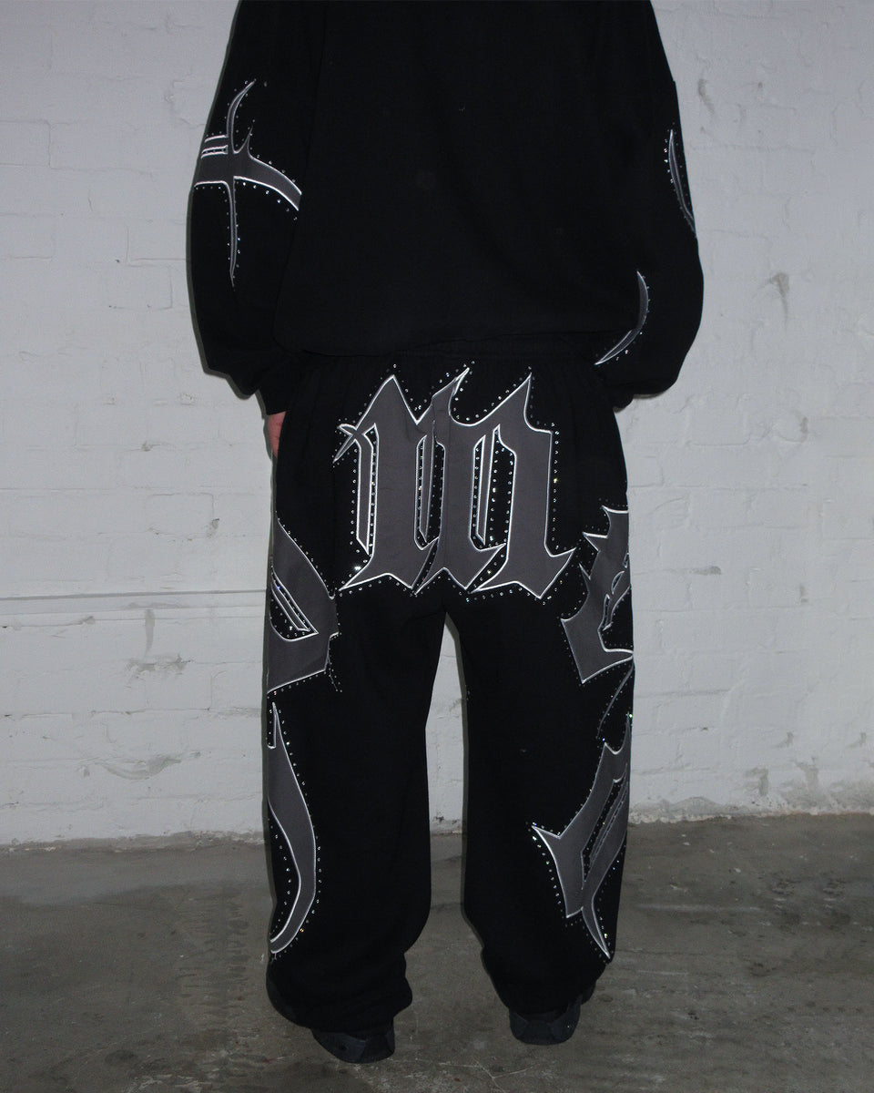 MONSTER RHINESTONE SWEATPANTS BLACK