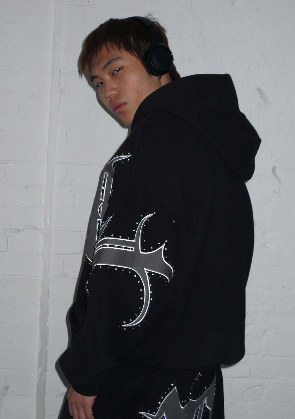 MONSTER RHINESTONE ZIP HOODIE BLACK