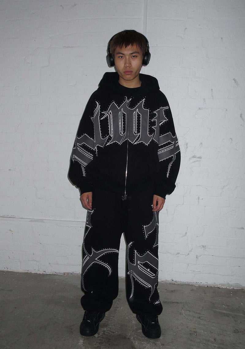 MONSTER RHINESTONE ZIP HOODIE BLACK
