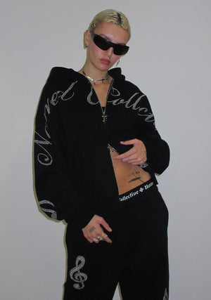 MUSE STUDDED ZIP HOODIE BLACK