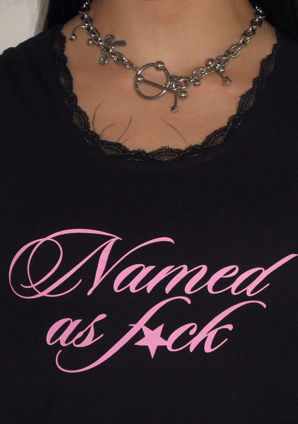 NAMED AS FUCK' LACE RIBBED TANK BLACK