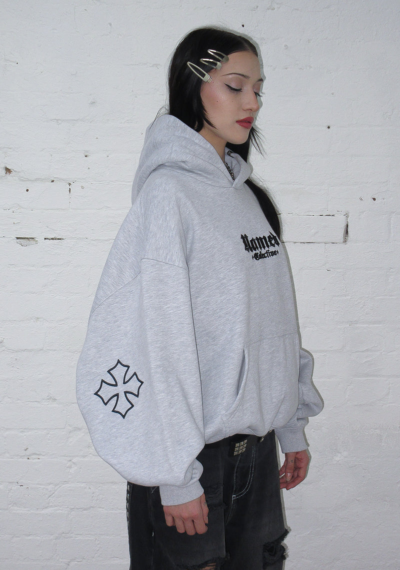 NAMED CLASSICS LOGO PULLOVER HOODIE GREY MARL