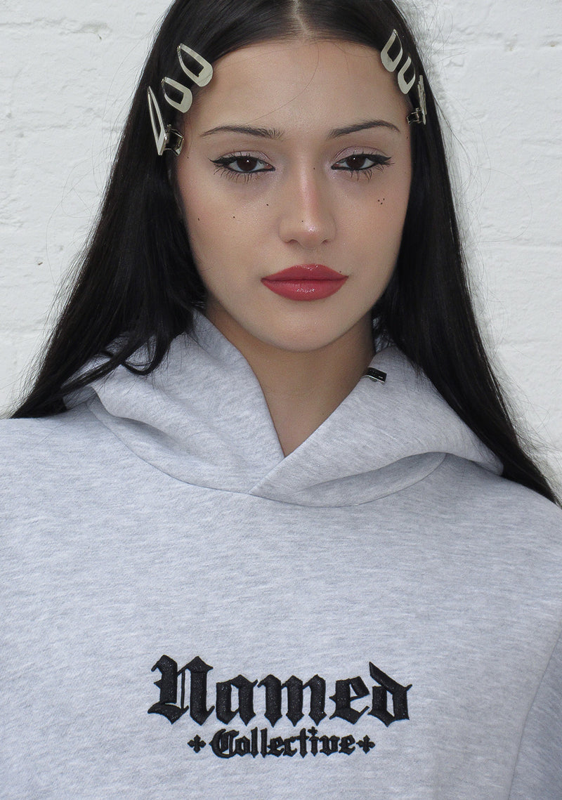 NAMED CLASSICS LOGO PULLOVER HOODIE GREY MARL