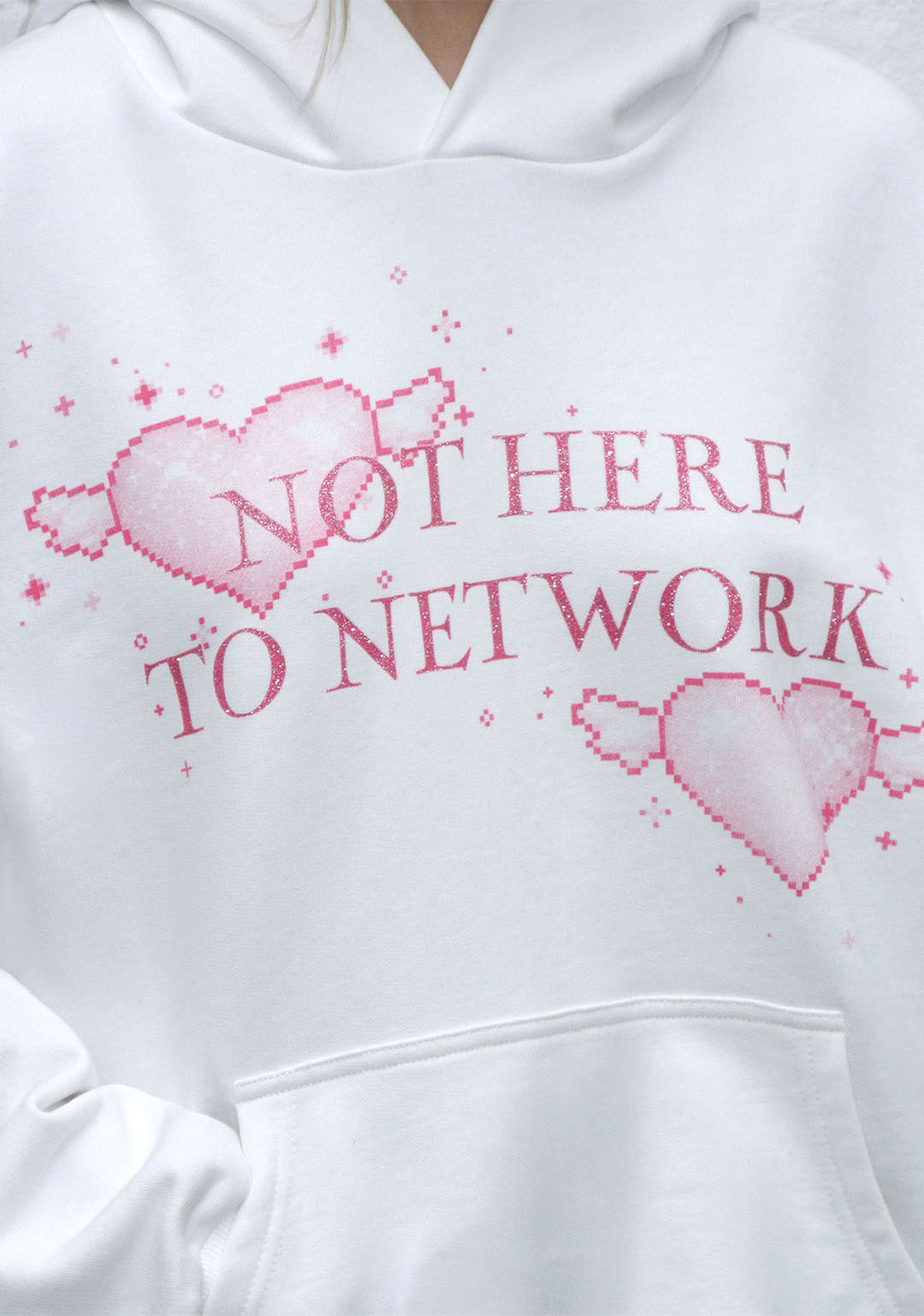 NETWORK GLITTER PULLOVER HOODIE WHITE