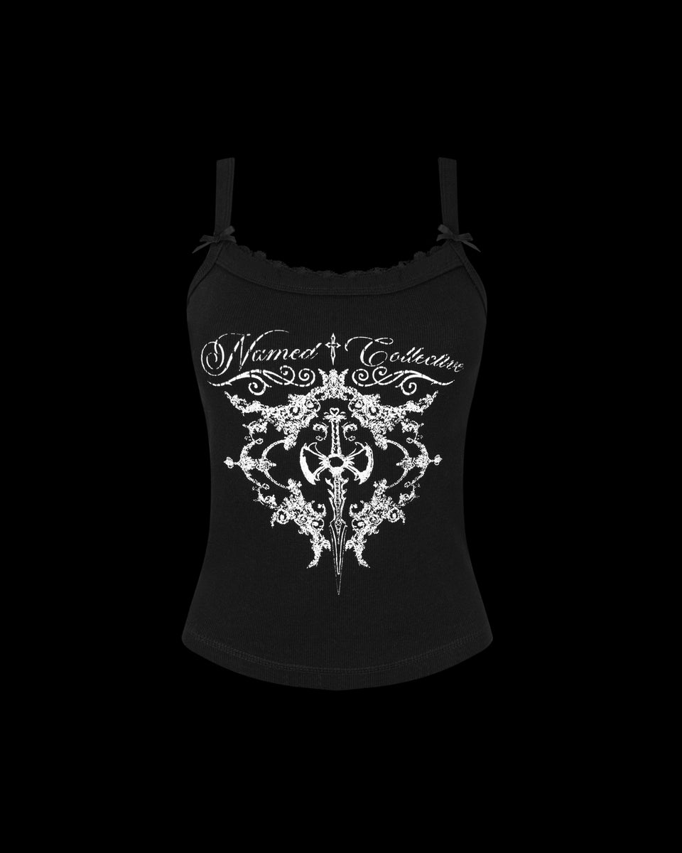 NOCTURNAL LACE BACK CAMI TANK BLACK