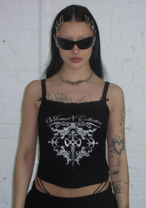 NOCTURNAL LACE BACK CAMI TANK BLACK